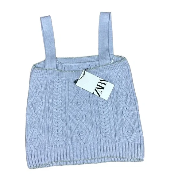 ZARA: NWT Cable Knit Light Purple Violet Crop Top  - Size Small - Picture 4 of 13